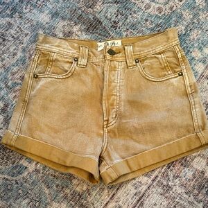 We The Free Khaki Gold Jean Shorts Rolled Cuffs High Waist non stretch NWOT - 24